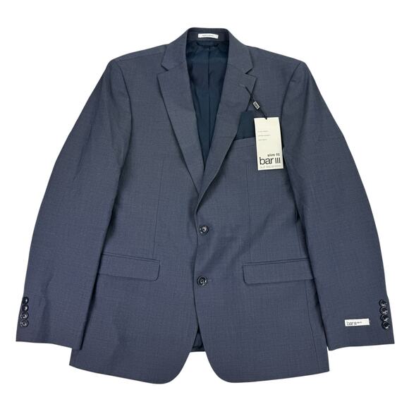 Bar III Mens Slim Fit Solid Wool Blend Stretch Suit Jacket Blue 40R